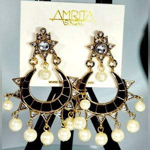 💖NEW-Amrita Singh-Dangle-Pearl-Enamel-Cabochon-Semi Circle-Drop Earrings